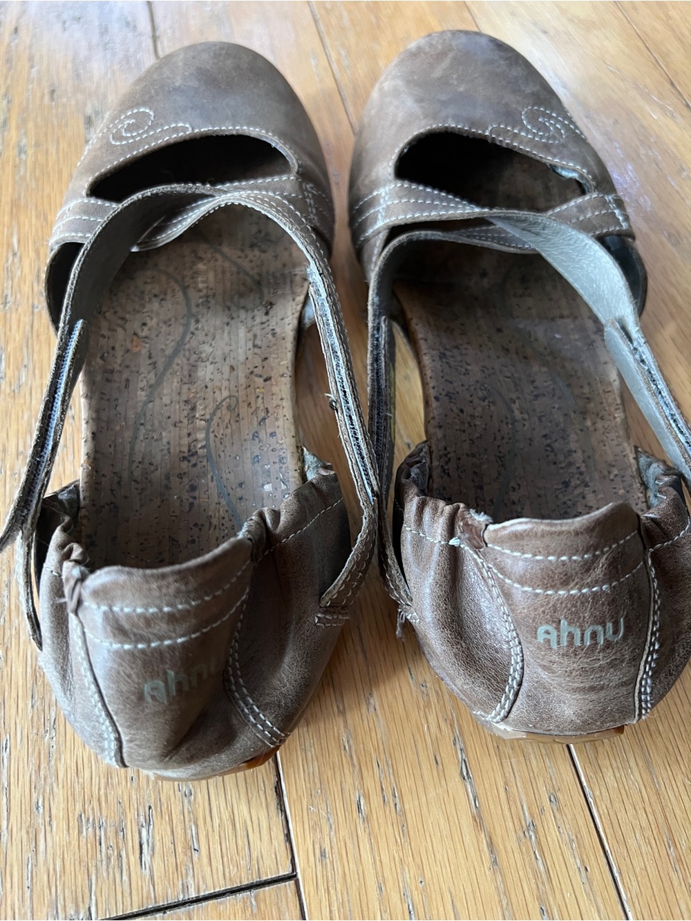 Ahnu Brown Leather Cross-Strap Mary Jane Flats - Picture 2 of 4
